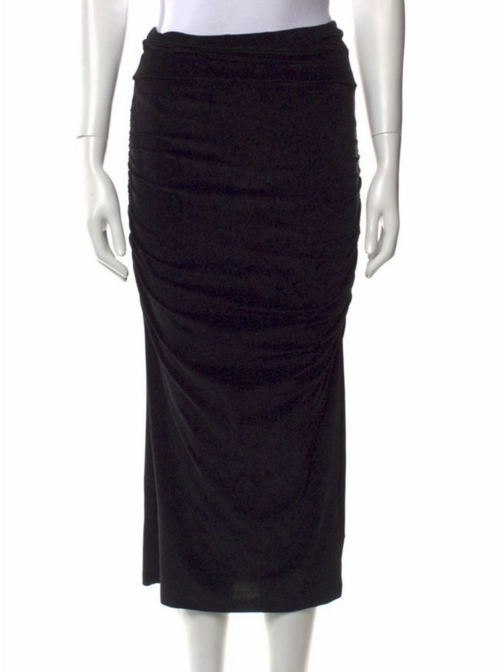 James Perse Velvet Effect Ruched Midi Skirt Black Medium LA Designer Luxury